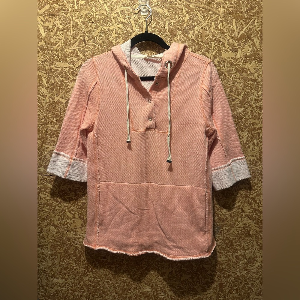 Soft Surroundings Petite Pink‎ Hooded Sweatshirt 3/4 Sleeve Size PS
